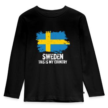 Sverige - Ekologisk långärmad premium-T-shirt barn - svart - Fram - AI Model Kid Male (0cm)