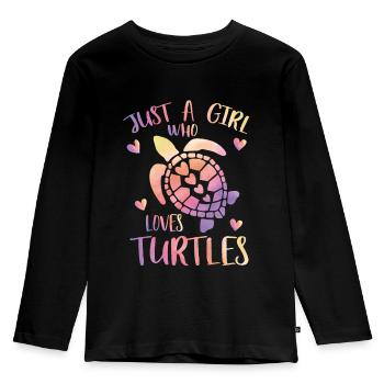 Nur ein Mädchen, das Schildkröten liebt - Kinder Premium Bio Langarmshirt - Schwarz - Vorne - AI Model Kid Male (0cm)
