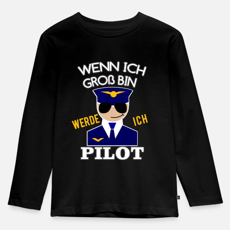 Pilot Spruch Kinder Jungen Geschenk - Kinder Premium Bio Langarmshirt - Schwarz