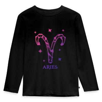 Widder Sternzeichen - Kinder Premium Bio Langarmshirt - Schwarz - Vorne - AI Model Kid Male (0cm)