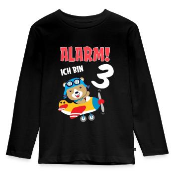 Alarm Ich Bin 3 | 3 Jahre Geburtstagsgeschenk - Kinder Premium Bio Langarmshirt - Schwarz - Vorne - AI Model Kid Male (0cm)
