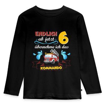 Kinderkleidung, Feuerwehr zum 6 Geburtstag 6 Jahre - Kinder Premium Bio Langarmshirt - Schwarz - Vorne - AI Model Kid Male (0cm)