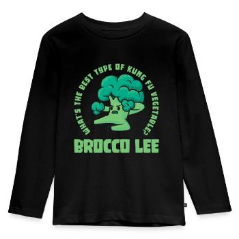 Brokkoli Wortspiel Kung Fu Brocco Lee - Kinder Premium Bio Langarmshirt - Schwarz - Vorne - AI Model Kid Male (0cm)