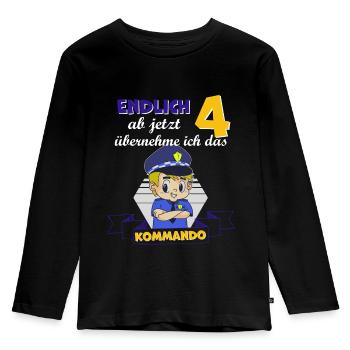 Kinderkleidung, Polizei zum 4. Geburtstag, 4 Jahre - Kinder Premium Bio Langarmshirt - Schwarz - Vorne - AI Model Kid Male (0cm)