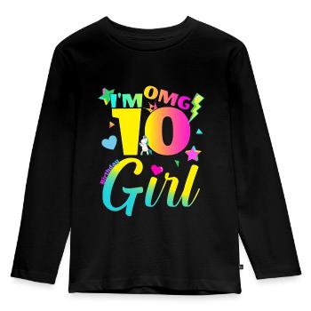 10e anniversaire fille OMG licorne fête - T-shirt manches longues Premium Enfant - noir - Devant - AI Model Kid Male (0cm)