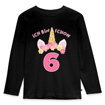 Kinder Einhorn ich bin schon 6 Jahre 6. Geburtstag - Kinder Premium Bio Langarmshirt - Schwarz - Vorne - AI Model Kid Male (0cm)