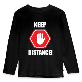 Keep Distance Warnung Achtung Schild Hand - Kinder Premium Bio Langarmshirt - Schwarz - Vorne - AI Model Kid Male (0cm)