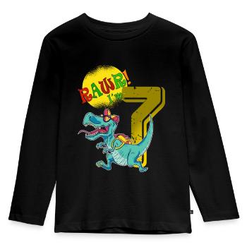 7th Birthday Children Boys Dino 7 years b-day - Kids' Premium Longsleeve Shirt - black - Front - AI Model Kid Male (0cm)