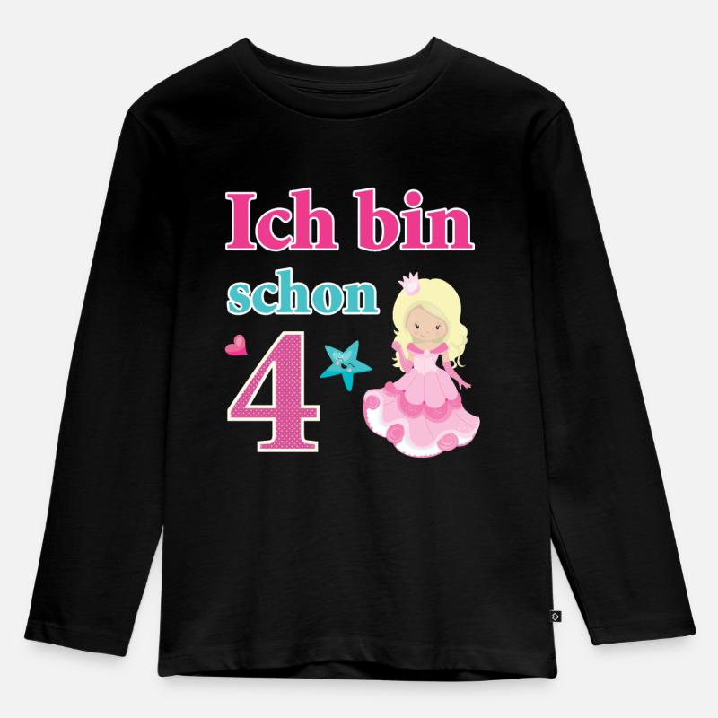 Geburtstag Geschenk Mädchen 4 Jahre - Kinder Premium Bio Langarmshirt - Schwarz
