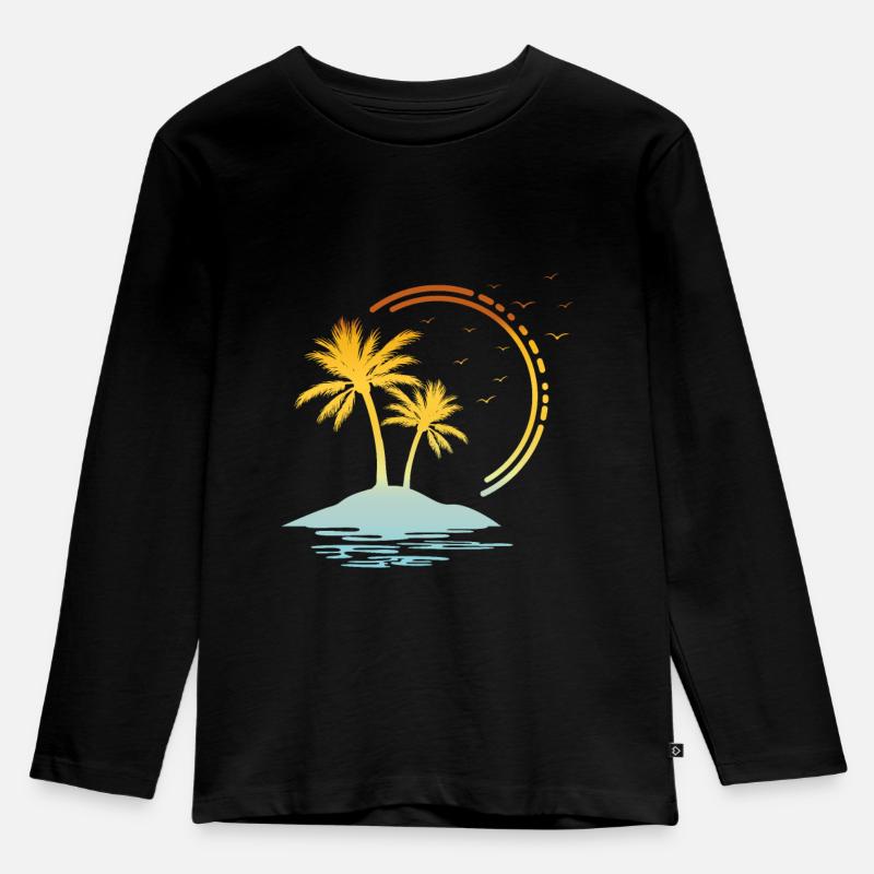 Palmen - Kinder Premium Bio Langarmshirt - Schwarz