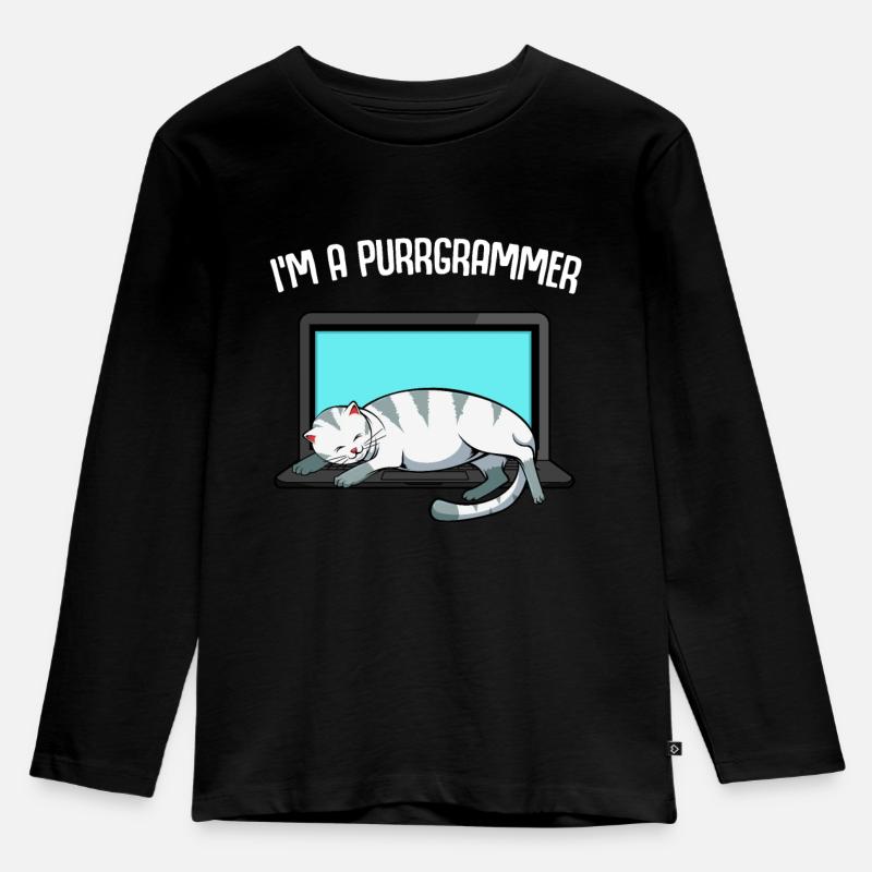 I'm A Purrgrammer - Programmierer Katze auf Tastat - Kinder Premium Bio Langarmshirt - Schwarz