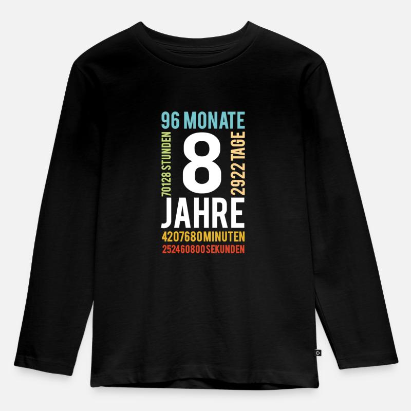 Kinder Geburtstag 8 Geschenk 8 Jahre Junge Mädchen - Kinder Premium Bio Langarmshirt - Schwarz