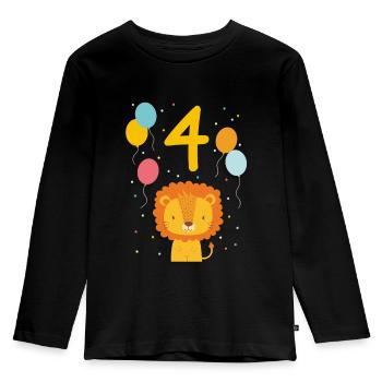 4. Geburtstag Geburtstagsshirt Löwe Vierter Geb - Kinder Premium Bio Langarmshirt - Schwarz - Vorne - AI Model Kid Male (0cm)