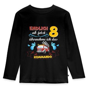 Kinderkleidung, Feuerwehr zum 8 Geburtstag 8 Jahre - Kinder Premium Bio Langarmshirt - Schwarz - Vorne - AI Model Kid Male (0cm)