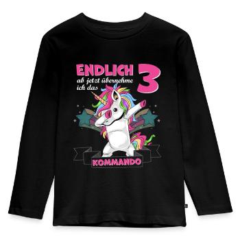 Kinderkleidung, Einhorn zum 3. Geburtstag 3 Jahre - Kinder Premium Bio Langarmshirt - Schwarz - Vorne - AI Model Kid Male (0cm)