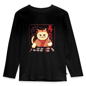 Kawaii Chat Sushi Maître Sensei I Love Sushi - T-shirt manches longues Premium Enfant - noir - Devant - AI Model Kid Male (0cm)