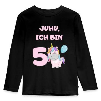 5 Geburtstag 5 Jahre Einhorn Pferd Mädchen Rosa - Kinder Premium Bio Langarmshirt - Schwarz - Vorne - AI Model Kid Male (0cm)