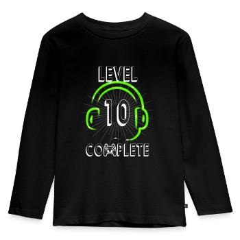 Cadeau complet du 10e anniversaire du joueur niveau 10 - T-shirt manches longues Premium Enfant - noir - Devant - AI Model Kid Male (0cm)