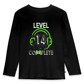 14th birthday gamer level 14 complete - Kids' Premium Longsleeve Shirt - black - Front - AI Model Kid Male (0cm)