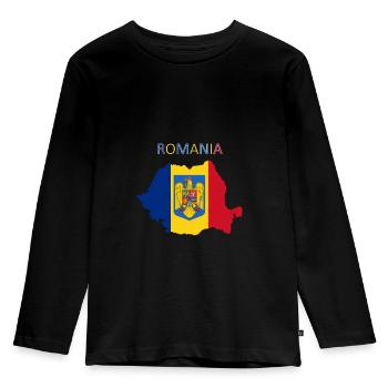 Drapeau de la Roumanie - Art Design - T-shirt manches longues Premium Enfant - noir - Devant - AI Model Kid Male (0cm)