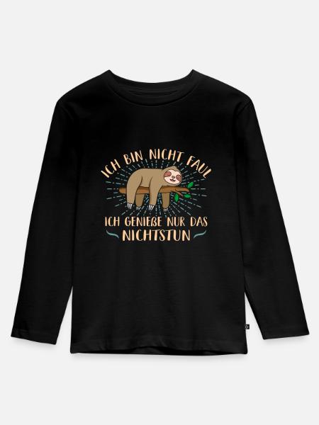Faultier - Kinder Premium Bio Langarmshirt - Schwarz