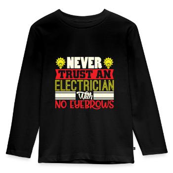 Funny electrician shirt eyebrows - Kids' Premium Longsleeve Shirt - black - Front - AI Model Kid Male (0cm)