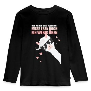 Lama: Wer mit mir nicht auskommt, muss noch üben - Kinder Premium Bio Langarmshirt - Schwarz - Vorne - AI Model Kid Male (0cm)
