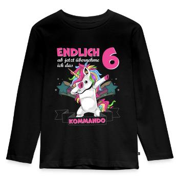 Kinderkleidung, Einhorn zum 6. Geburtstag, 6 Jahre - Kinder Premium Bio Langarmshirt - Schwarz - Vorne - AI Model Kid Male (0cm)