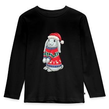 Rabbit with Sweater Gift Christmas - Kids' Premium Longsleeve Shirt - black - Front - AI Model Kid Male (0cm)