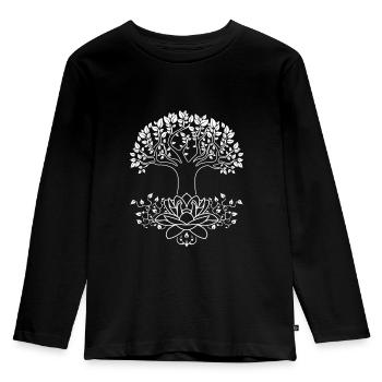 Lotuspflanze Baum des Lebens Erleuchtung Lotus - Kinder Premium Bio Langarmshirt - Schwarz - Vorne - AI Model Kid Male (0cm)