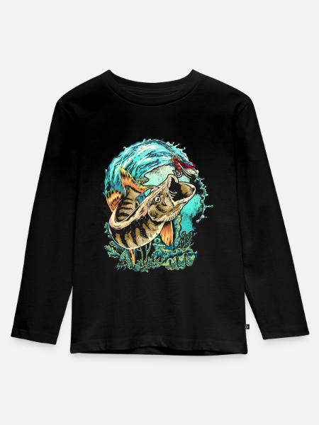 Hecht fischen Angeln Angler Fisch Raubfisch - Kinder Premium Bio Langarmshirt - Schwarz