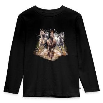 Pferd - Kinder Premium Bio Langarmshirt - Schwarz - Vorne - AI Model Kid Male (0cm)
