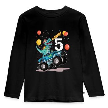 5.Geburtstag 5 Jahre Dinosaurier Monster Truck - Kinder Premium Bio Langarmshirt - Schwarz - Vorne - AI Model Kid Male (0cm)
