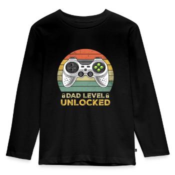 Dad Level Unlocked Pregnancy Announcement Gift - Kinder Premium Bio Langarmshirt - Schwarz - Vorne - AI Model Kid Male (0cm)