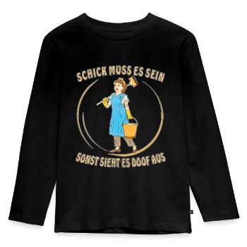 FRAU PUTZEN SCHICK MUSS ES SEIN - Kinder Premium Bio Langarmshirt - Schwarz - Vorne - AI Model Kid Male (0cm)