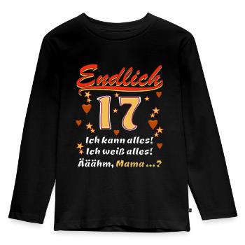 ENDLICH 17 - Kinder Premium Bio Langarmshirt - Schwarz - Vorne - AI Model Kid Male (0cm)