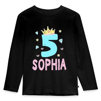 5e anniversaire Sophia, je suis princesse de 5 ans - T-shirt manches longues Premium Enfant - noir - Devant - AI Model Kid Male (0cm)