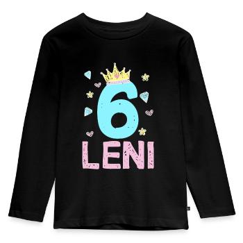 6. Geburtstag Leni Prinzessin Krone Einhorn - Kinder Premium Bio Langarmshirt - Schwarz - Vorne - AI Model Kid Male (0cm)