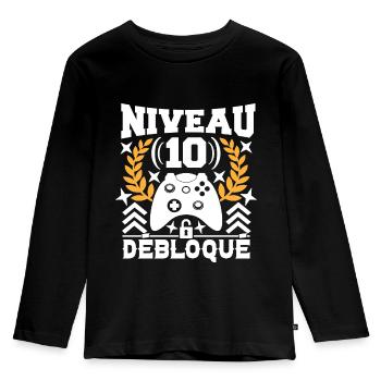 Niveau 10 - Anniversaire 10 ans Gamer Cadeau - T-shirt manches longues Premium Enfant - noir - Devant - AI Model Kid Male (0cm)