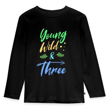Young Wild & Three 3ème anniversaire cadeau enfants - T-shirt manches longues Premium Enfant - noir - Devant - AI Model Kid Male (0cm)