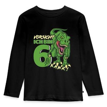 Dinosaurier Dino 6 Geburtstag Deko ich bin 6 Jahre - Kinder Premium Bio Langarmshirt - Schwarz - Vorne - AI Model Kid Male (0cm)