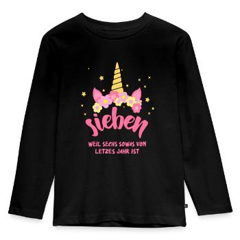 7. Geburtstag Mädchen Einhorn 7 Jahre - Kinder Premium Bio Langarmshirt - Schwarz - Vorne - AI Model Kid Male (0cm)