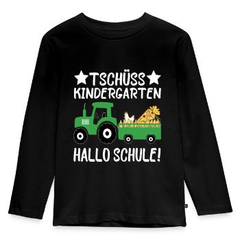 Einschulung Tschüss Kindergarten Hallo Schule - Kinder Premium Bio Langarmshirt - Schwarz - Vorne - AI Model Kid Male (0cm)