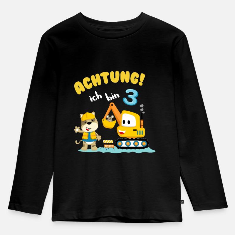 Achtung! Ich bin 3 - Kinder Premium Bio Langarmshirt - Schwarz