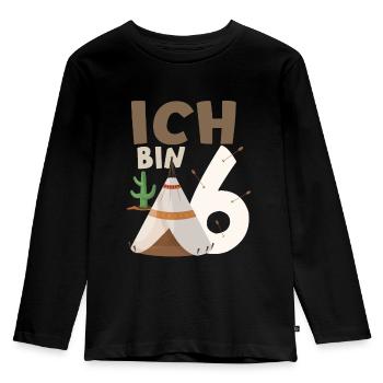 6. Geburtstag Indianer Ich bin 6 Jahre Tipi Kinder - Kinder Premium Bio Langarmshirt - Schwarz - Vorne - AI Model Kid Male (0cm)