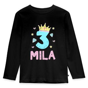 3rd birthday Mila I am 3 years princess - Kids' Premium Longsleeve Shirt - black - Front - AI Model Kid Male (0cm)
