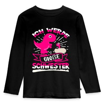 Ich werde Große Schwester Dino Motiv - Kinder Premium Bio Langarmshirt - Schwarz - Vorne - AI Model Kid Male (0cm)