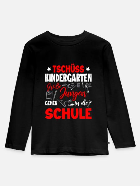 Schulanfang - Kinder Premium Bio Langarmshirt - Schwarz