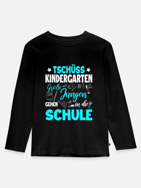 Schulanfang - Kinder Premium Bio Langarmshirt - Schwarz