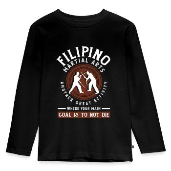 Eskrima Kali Arnis Escrima Stöcke Filipino - Kinder Premium Bio Langarmshirt - Schwarz - Vorne - AI Model Kid Male (0cm)